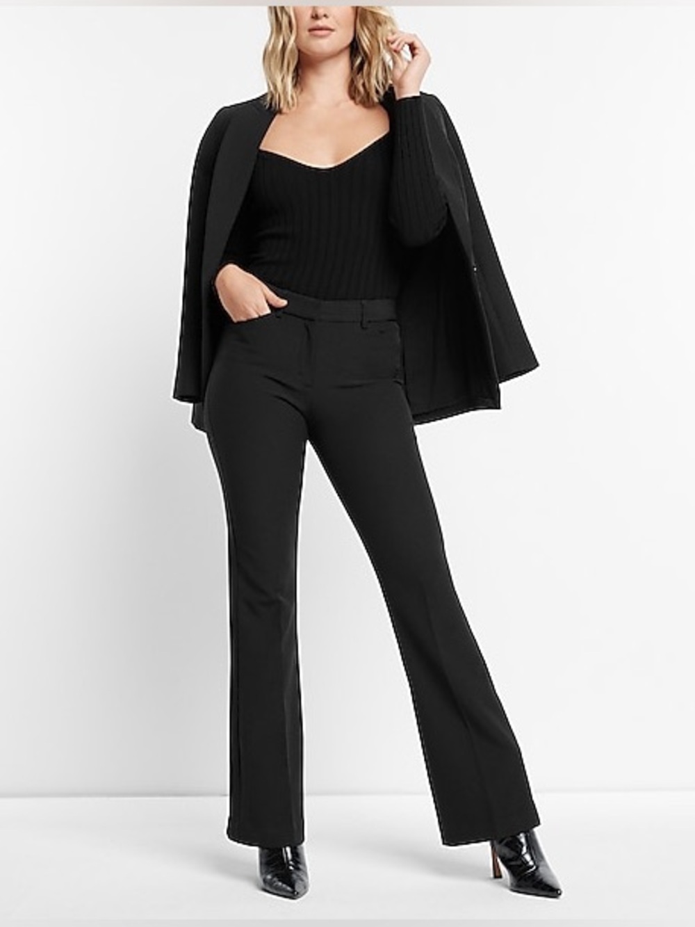EXPRESS Editor Mid Rise Flare Pants Black Size 10R